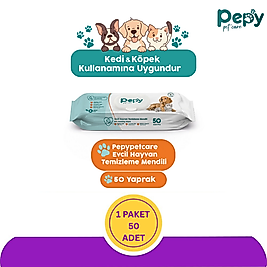 PEPY Kedi Ve Köpek Kullanımına Uygun Evcil Hayvan Temizleme Mendili 1 paket 50 Adet