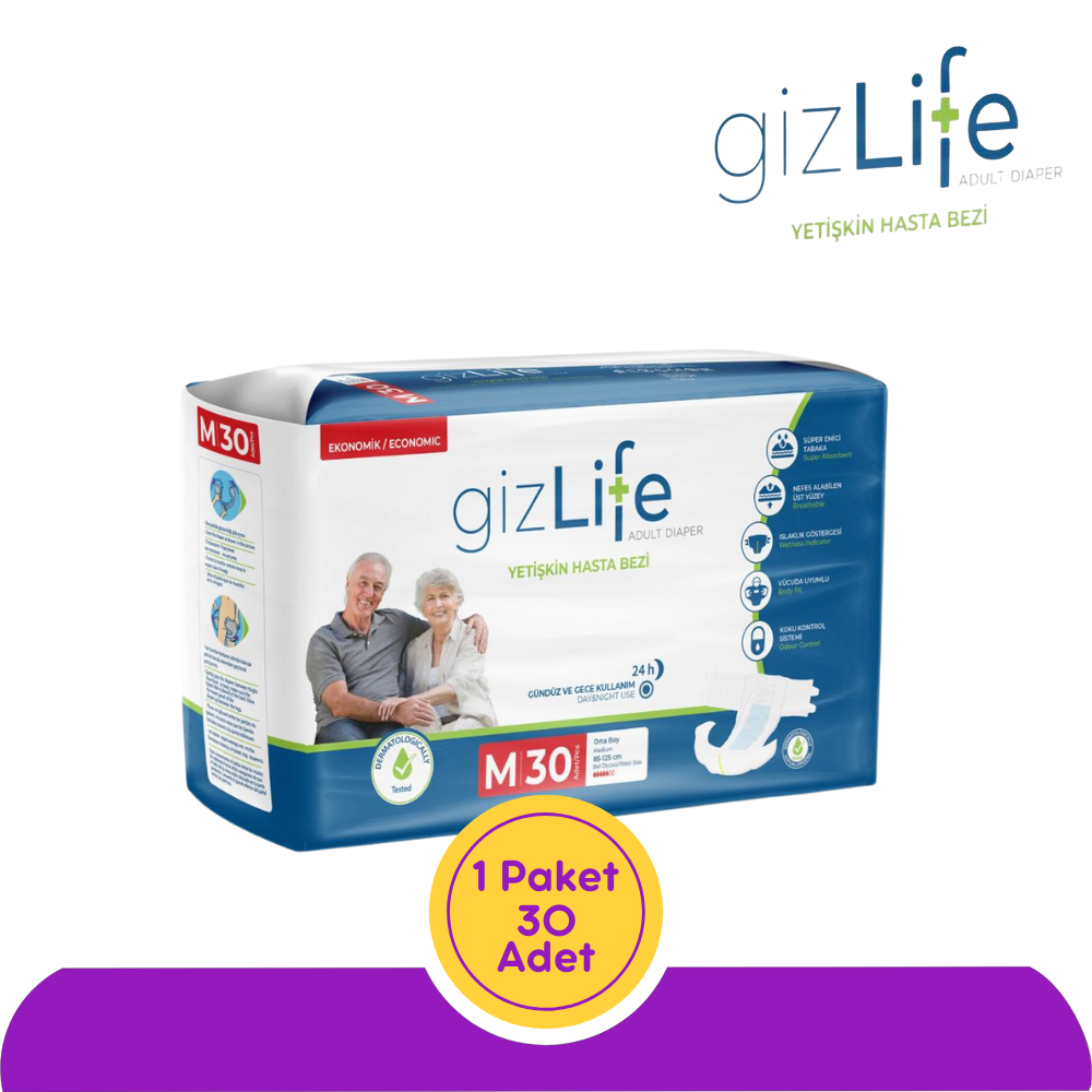 GizLife Belbantlı Yetişkin Hasta Bezi Orta (M) 30 Adet