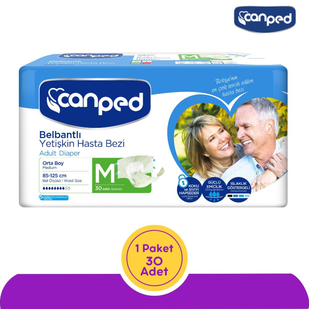Canped Belbantlı Polietilen Yetişkin Hasta Bezi Medium (M) - 30 Adet