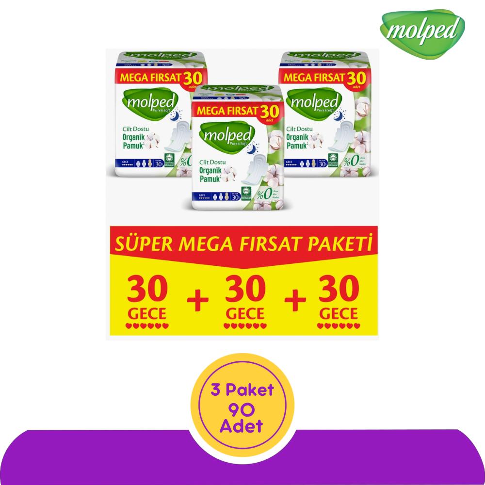 Molped Pure&Soft Gece Süper (Mega Paket) 30'lu 90 Adet