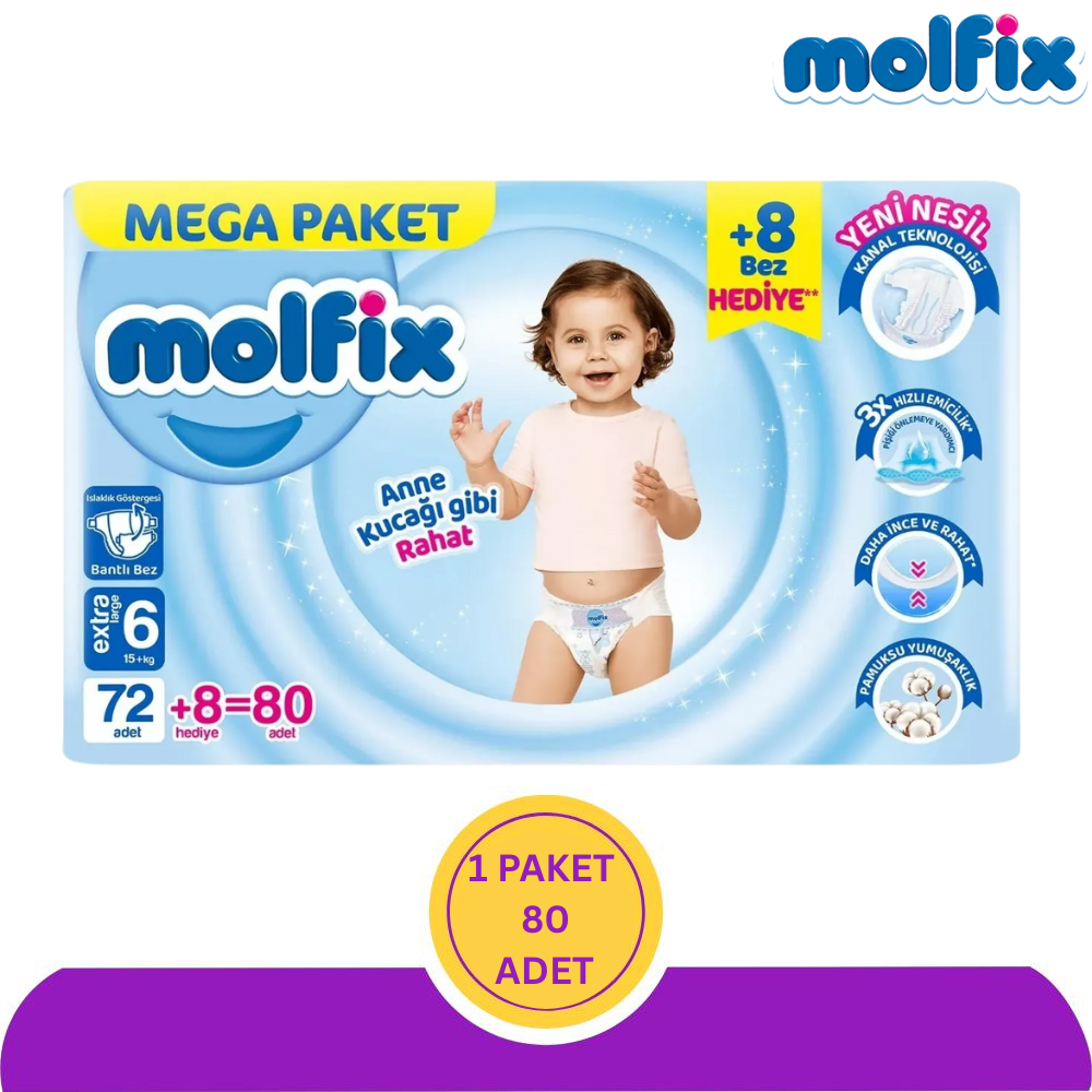 Molfix No:6 XLarge Bebek Bezi 80'li (80 adet)