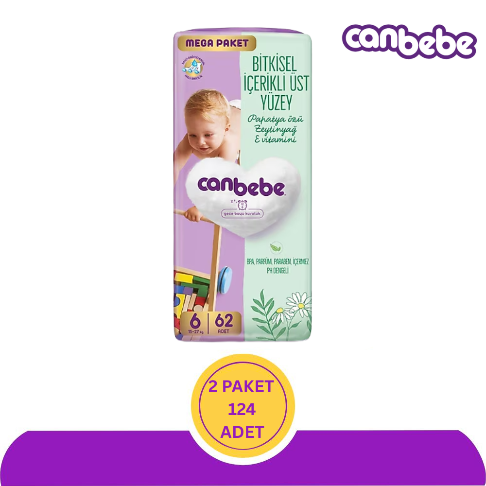 Canbebe No:6 XLarge Bebek Bezi 62'li (124 Adet)