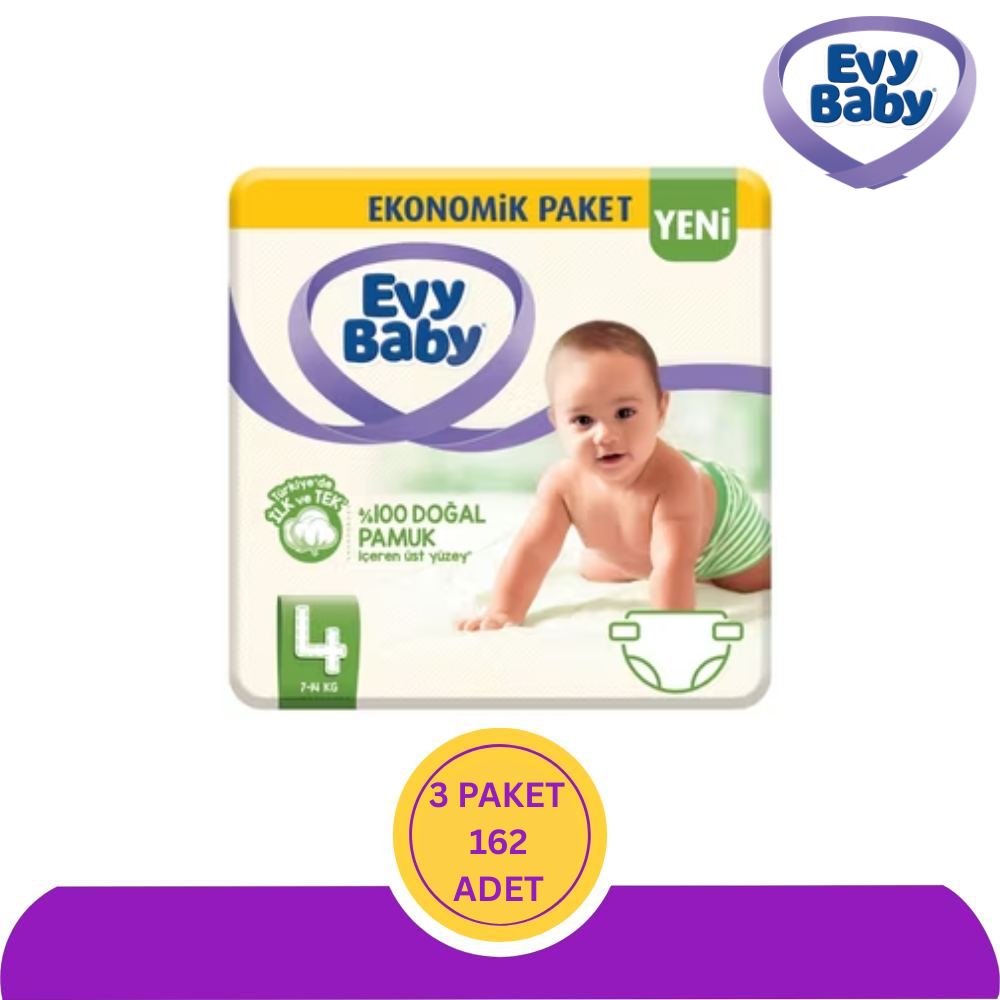 Evy Baby No:4 Maxi Bebek Bezi 54'lü (162 Adet)