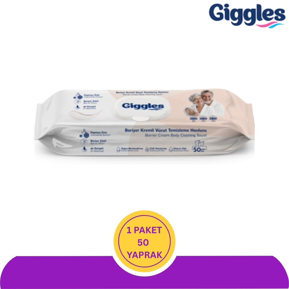 Giggles Bariyer Kremli Perine ve Vücut Temizleme ve Bakım Havlusu 50'li