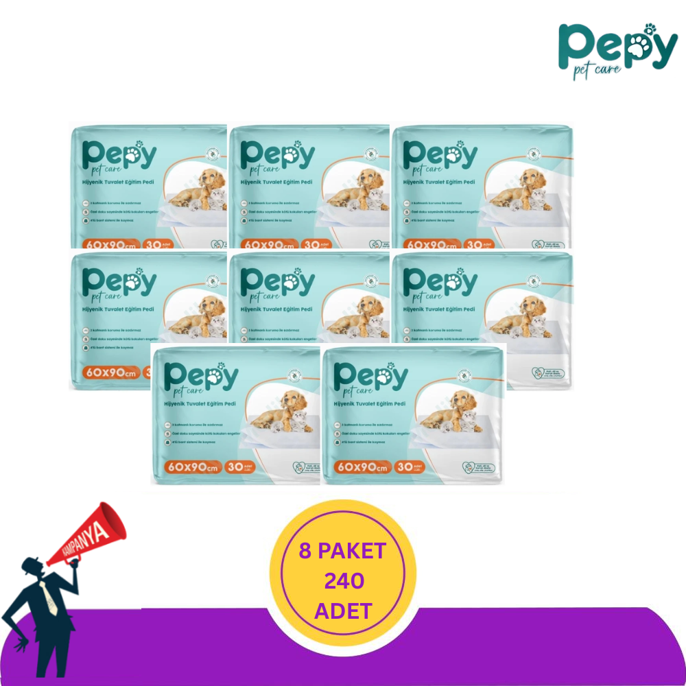 Pepy Evcil Hayvan Tuvalet Eğitim Pedi 60*90CM 240 Adet (8PK*30)