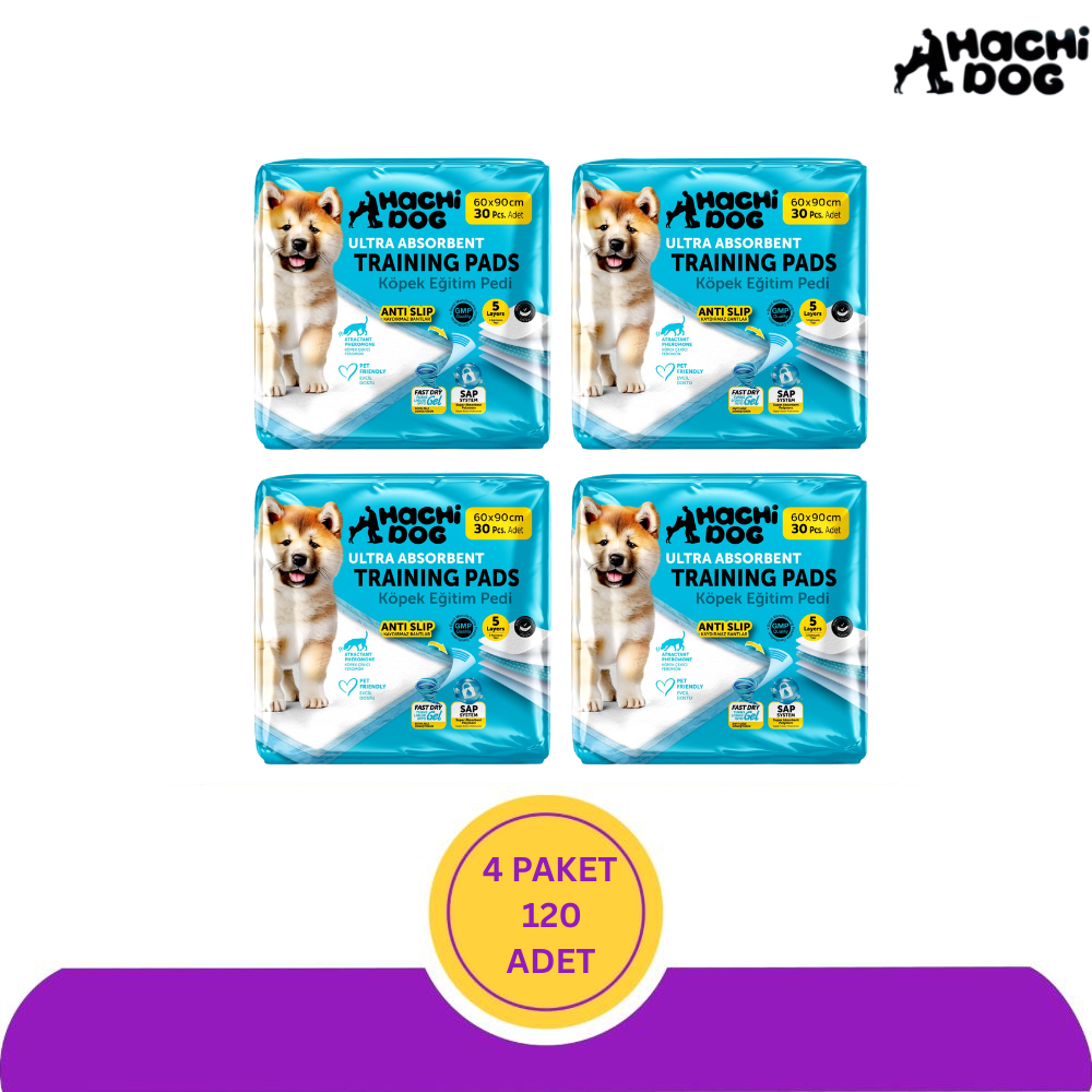 Hachi Dog Köpek Eğitim Pedi 60x90 Kaydırmaz Bantlı 120 Adet Blue Pack